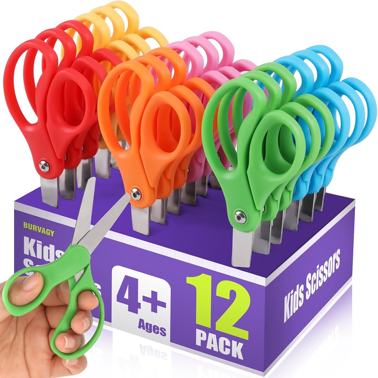 12-Pack 5" Kids Safety Scissors – Blunt Tip Stainless Steel with Comfort Grip for School & Crafts